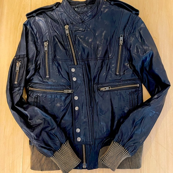 Alpha Industries Zipper Leather Biker Jacket sz Small
